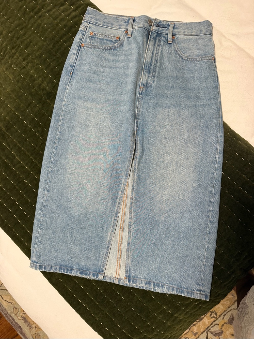 Aritzia Light Blue Denim Midi Skirt with Front Slit